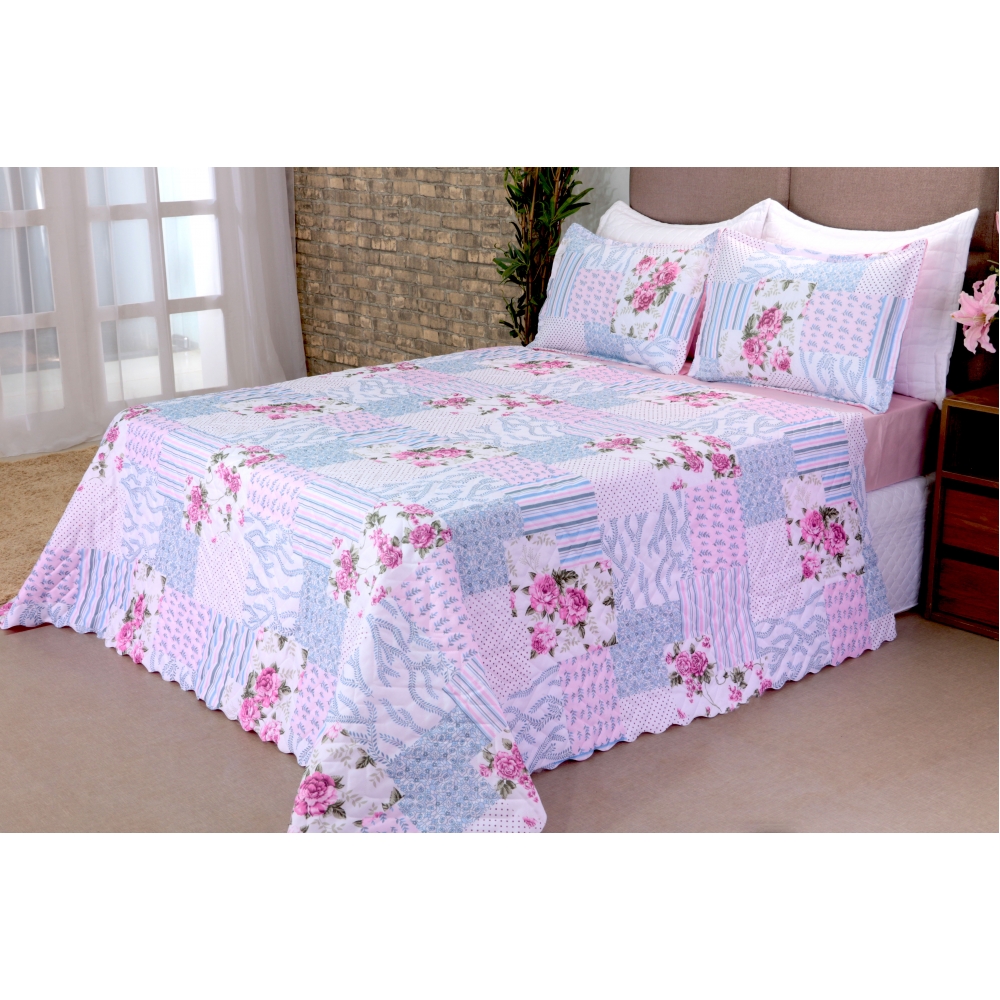 Cobreleito Bouti Garden Queen Rosa 03 peças