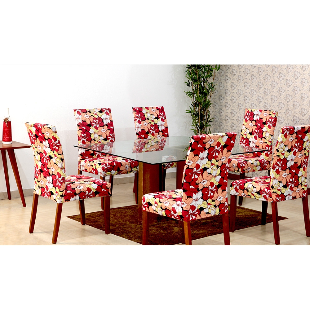 Capas de Cadeira 04 Lugares Floral Vermelho