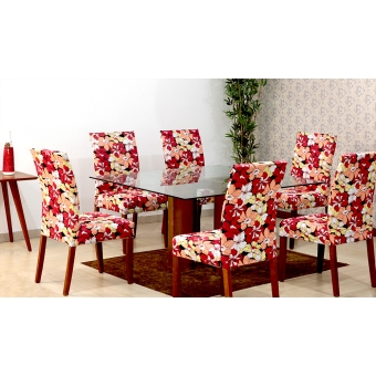 Capas de Cadeira 06 Lugares Floral Vermelho