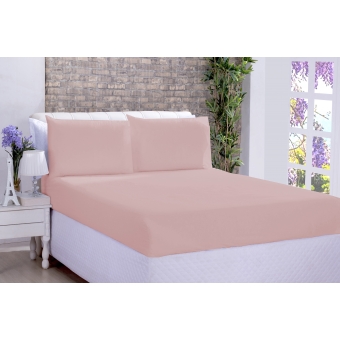 Jg Lençol Microfibra Casal 03 Pçs Rosê