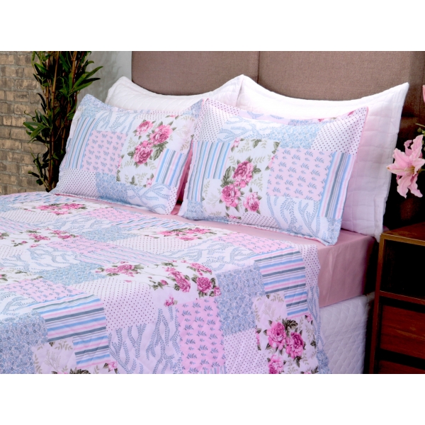 Cobreleito Bouti Garden Queen Rosa 03 peças