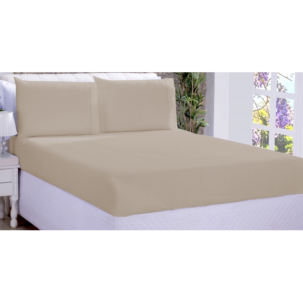 Jogo de Cama Lençol Microfibra Casal 03 Peças Bege