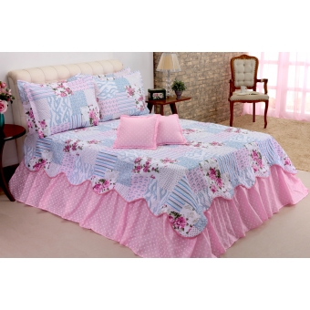 Kit Colcha Cobre leito Belize casal king size 05 pçs rosa